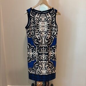Donna Morgan Blue and White Sleeveless Dress